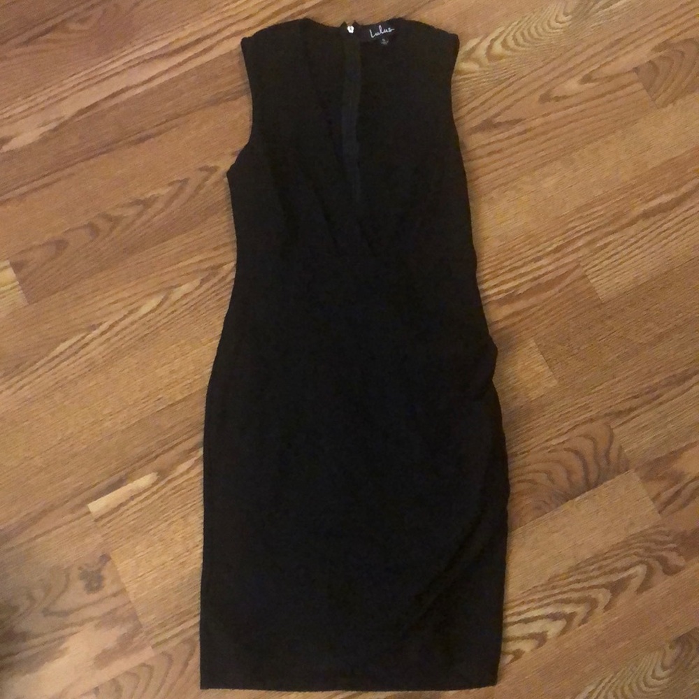 Lulus cocktail hour black wrap dress.